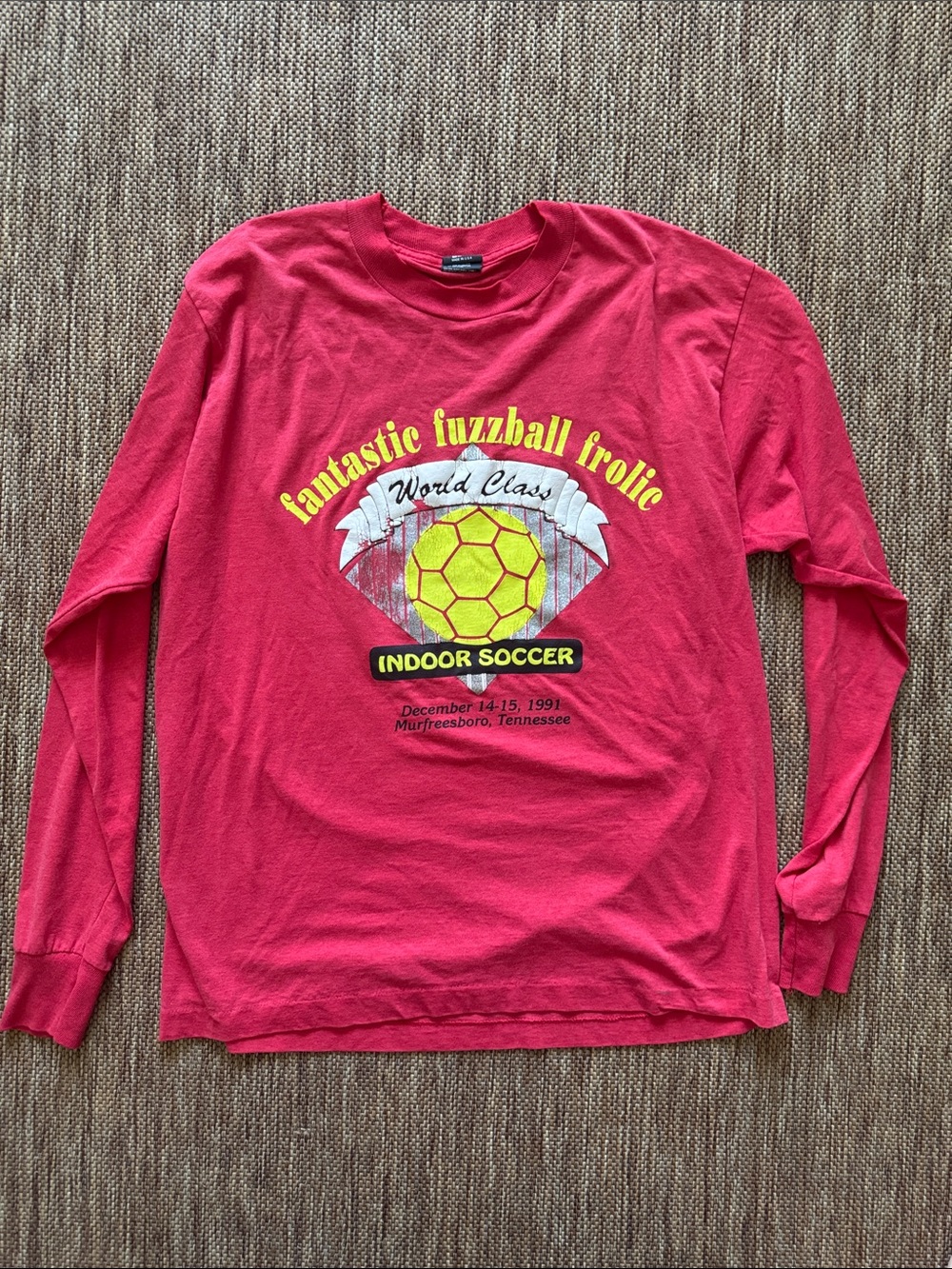 Screen Stars Red Long Sleeve Indoor Soccer Graphic Tee 90s